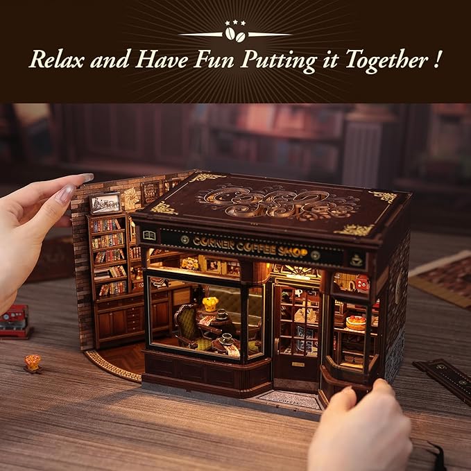 CUTEBEE Book Nook Kit, DIY Miniature House Kits for Adult and Teens, Decorative Bookend with LED, 3D Wooden Puzzle, Mini Booknook Tiny House Model Building Kit, DIY Crafts Hobbies Gifts