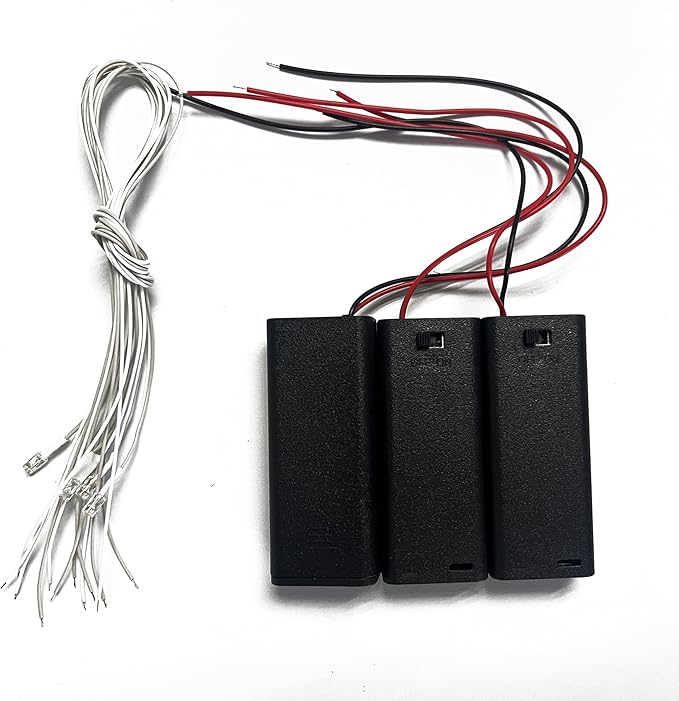 Kisoy DIY House Accessory for Dollhouse Miniature-3 PCS of AAA Battery Packs with 6 PCS of Light Wires