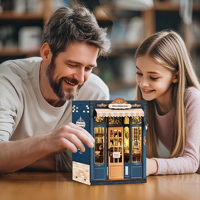 ISSEVE Book Nook Kit - DIY Miniature House Kit Book Nooks for Adults, Dollhouse Booknook Library Tiny House Bookshelf Decor 3D Wooden Puzzle Model Craft Kits Gift (Reading Room Bookstore)