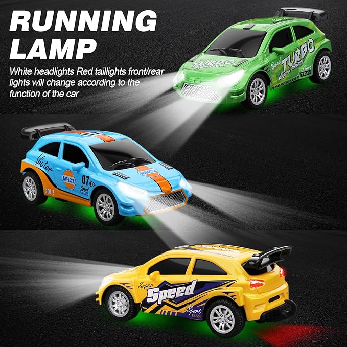 Mini Rc Car, 1/64 Scale Remote Control Car with LED Lights, 2.4Ghz Alloy Remote Control Racing, Speed/Steering Adjustable (Yellow)
