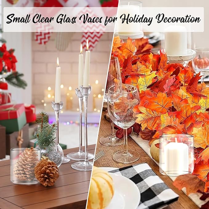 12pcs Glass Cylinder Vases for Centerpieces, 4 Inch Small Glass Flower Vase for Wedding Decoration Clear Floating Candle Holders Floral Vase Bulk for Table, Shelf, Holiday Party, Living Room Decor