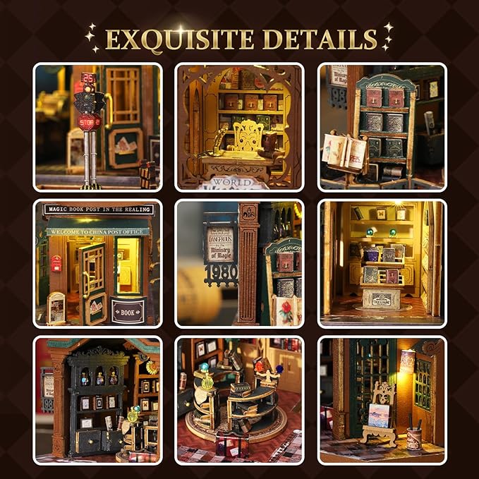 Book Nook Kit with LED – DIY Wooden Miniature Bookshop Puzzle Model for Teens & Adults, Easy Craft Assembly, Collectible Gift & Bookshelf Display Decor for Relaxing Hobbies & Holiday Joy