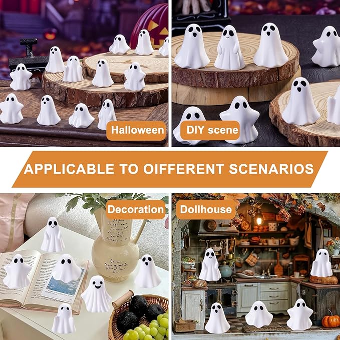 50Pcs Mini Resin Ghost Figurines,Cute Halloween Decorations,Tiny Ghosts for Vase Filler,Tiered Tray,Table Centerpiece & Party Favors (Miniature Home Decor) (50Pc Resin Ghost)