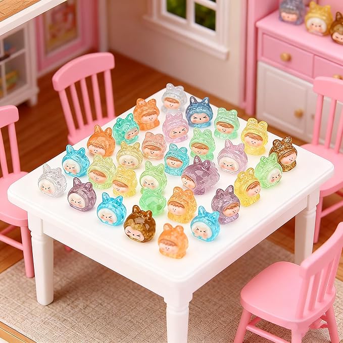 50 Pcs Mini Glow-in-The-Dark Resin Animal Blind Bags, Cute Bunny Mystery Bags Miniatures for Dollhouse Decoration, DIY Crafts, Dollhouse Accessories, Party Gifts, Kids Simulation Play