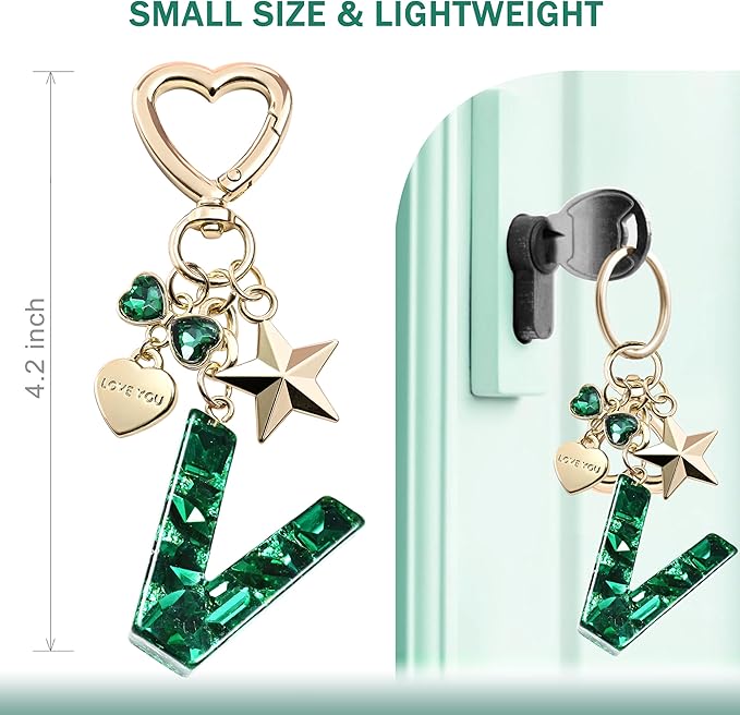 Cute Bling Keychain initial Letter Butterfly Star Pink Purple Gift for Women Girls Bag Cup Charms Accessories