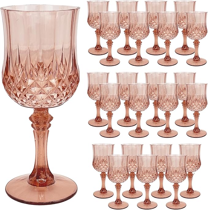 Veiuwa 24 PCS Rose Gold Plastic Wine Glasses,Reusable Plastic Wine Glasses,Rose Gold Goblet Glass,Durable and Sturdy Cups Can Be Used for Various Parties Such as Weddings!