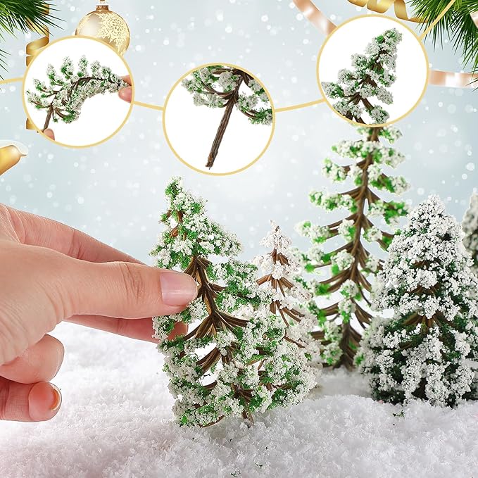 Skylety 35 Pieces Model Trees 1.2-6.3 Inch Mixed Miniature Trees Diorama Supplies Fake Plants Train Scenery Landscape Christmas Village Architecture DIY Crafts(Dark Green, Green, White,Snowy Cedar)