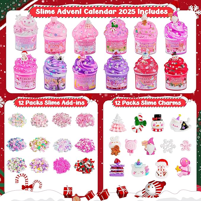12 Pack Slimes, Pink Slime Kids, Different Butter Cloud Slime kit for Girls Ages 8-12, for Kids Slime Party Favors Goodie Bag Stuffers, 4 5 6 7 8 9 10 Year Old Girl Birthday Gift Cute Stuff