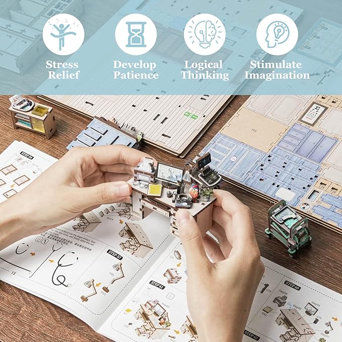 Book Nook Kit - DIY Miniature House Doctors Clinic Dollhouse Kit for Adults, Book Nook Tiny House Bookshelf Decor Creative 3D Wooden Puzzle, Gifts for Family, Friends (Doctor's Office)