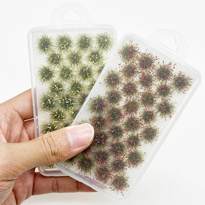 Cayway Miniature Grass Cluster, Static Tuft Model Vegetation Groups for DIY Train Landscape Railroad Scenery, Flower (Green and Red)