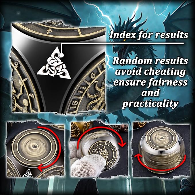 7 in 1 Unique Spinner DND Dice Set D&D, Metal Cube D and D Dice with Gift Box, Dungeons Dragons Role Playing Dice, Black Bronze