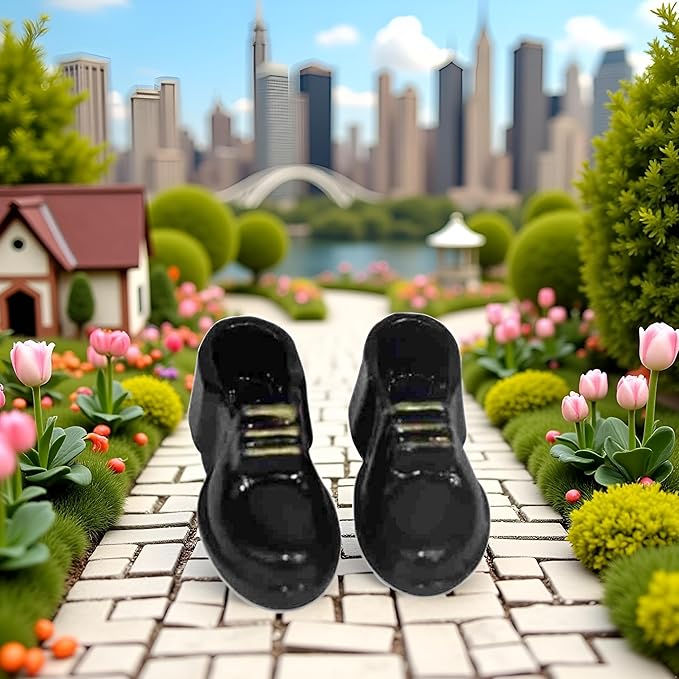 1Pair Black 1/12 Miniature Men Shoes Dollhouse Decoration Accessories, for DIY Fairy Garden Micro Landscaping Decor