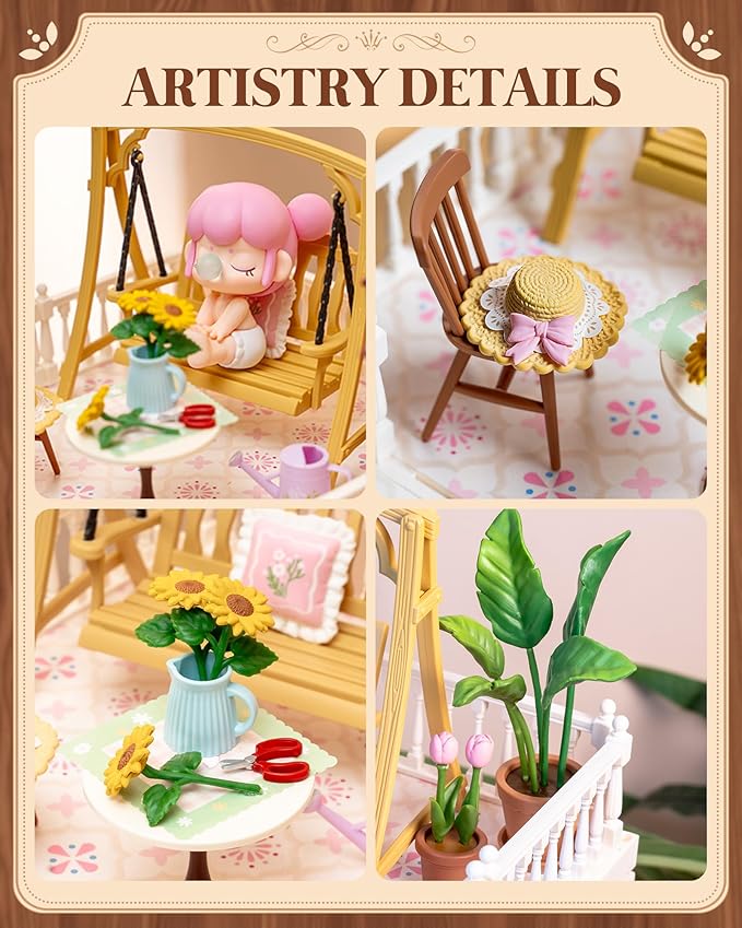 Rolife Super Creator Accessories Sunny Break Terrace, Tiny House Building Blocks for Little Dolls, DIY Plastic House Model Building Kits for Teens, DIY Crafts/Hobbies for Adults (Sunny Break Terrace)