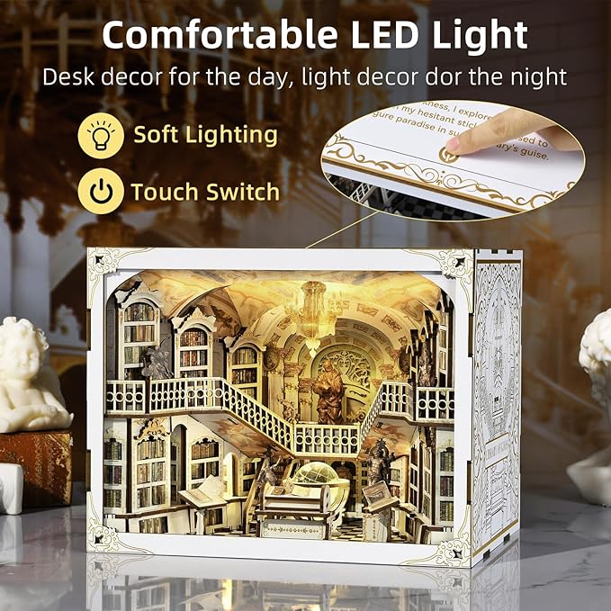 MiniCity Book Nook Kit, DIY DIY Miniature Dollhouse for Adults, Beyond Library 3D Wooden Puzzle Bookend Bookshelf Insert Decor with LED Light Gifts for Book Lovers (Library of Gods Max)