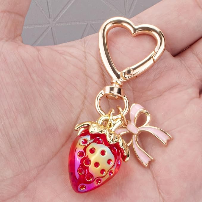 Wikavanli Cute Strawberry Keychain,Bag Charms,Kawaii Heart Flower Daisy Key chains Accessories Decor for Women Girls Purse