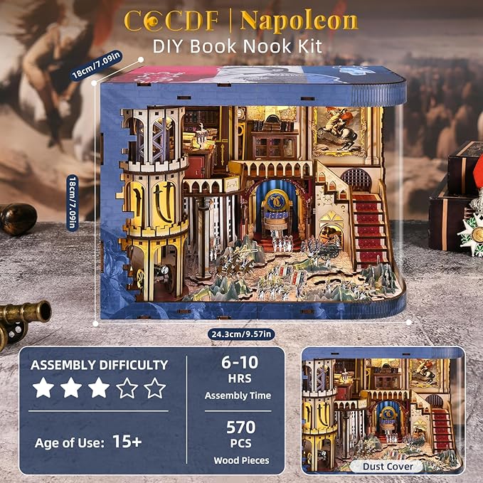 Book Nook Kit, DIY Miniature Dollhouse Booknook Kit for Adults and Teens, 3D Wooden Puzzle Booknook Tiny House Bookshelf Decor, Gifts for Family Friens (Napoleon)