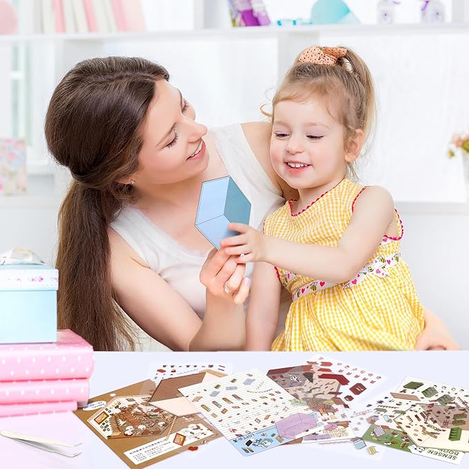 DIY 3D House Stickers, 4 Set Fun DIY Stickers Scene Make Your Own Warm Home, Supermarket, Coffee Shop, Music Bar, Cute 3D Cartoon Scene Sticker for Adult Kids Relief Stress Pass The Time (SY1.0)