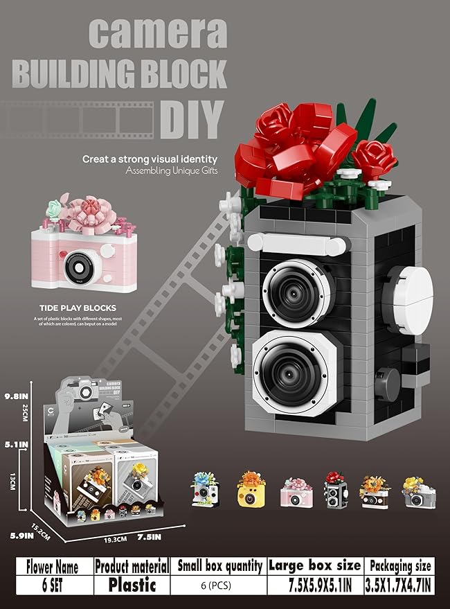 6 Set Cute Flower Camera Series Mini Building Toy Bricks Micro Blocks Kit Miniature Toys Ideal for Home Decor Desktop