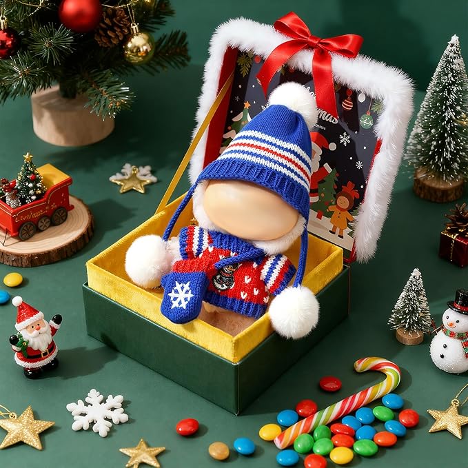 Christmas Clothes for LABUBU Doll (NO Doll), 3-Piece Handcrafted Crochet Christmas Accessories for LABUBU 17cm Dolls, Premium Outfit for LABUBU - Christmas Sweater + Hat + Bag (Blue)