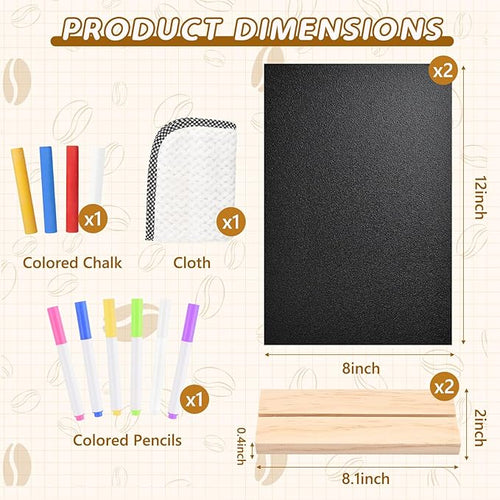 2 Pack 8.1x12 in Chalkboard Signs with Stand for Tables Small Chalk Board Signs Tabletop Message Board Sign with Wood Base for Home Decorations Coffee Shop Restaurant Kitchen Wedding Party