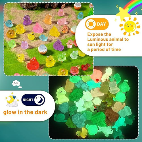 150pcs Glow in The Dark Mini Resin Animals,Bulk Miniature Figurines to Hide for Fairy Garden,Dollhouse,Aquarium & Micro Landscape DIY Decor-Tiny Resin Animals Variety Pack