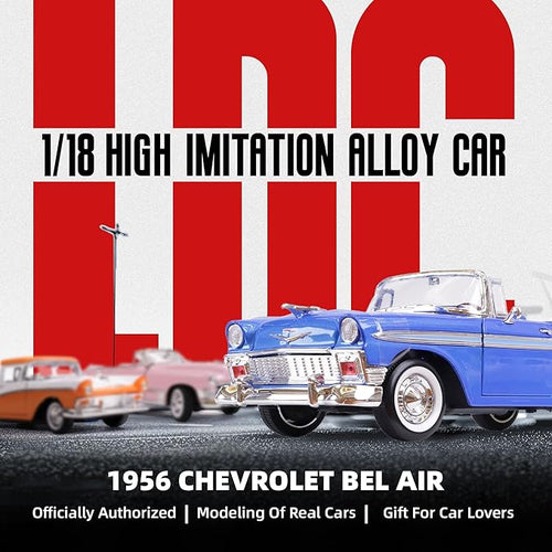 1956 Chevrolet Bel Air 1/18 Scale Die-Cast Metal Model Premium Classic Vintage Alloy Cars with Display Case, with Opening Doors, Best Gift for Men, Dad 14+ Years (Blue)