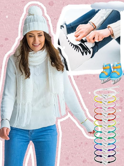Funtery 24 Pcs Ice Skating Party Favors Colorful Ice Skating Bracelet Skater Birthday Gifts Sports Goodie Items Bulk for Women Men Skater Lover