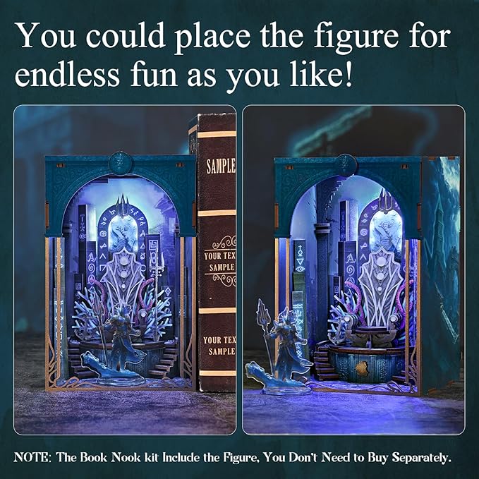 Book Nook Kit - 3D Wooden Puzzle for Beginners, Adults and Teens, DIY Miniature House Dollhouse Kit Booknook Tiny House Bookshelf Decor, Gifts for Family, Friends (Throne of Aqua)