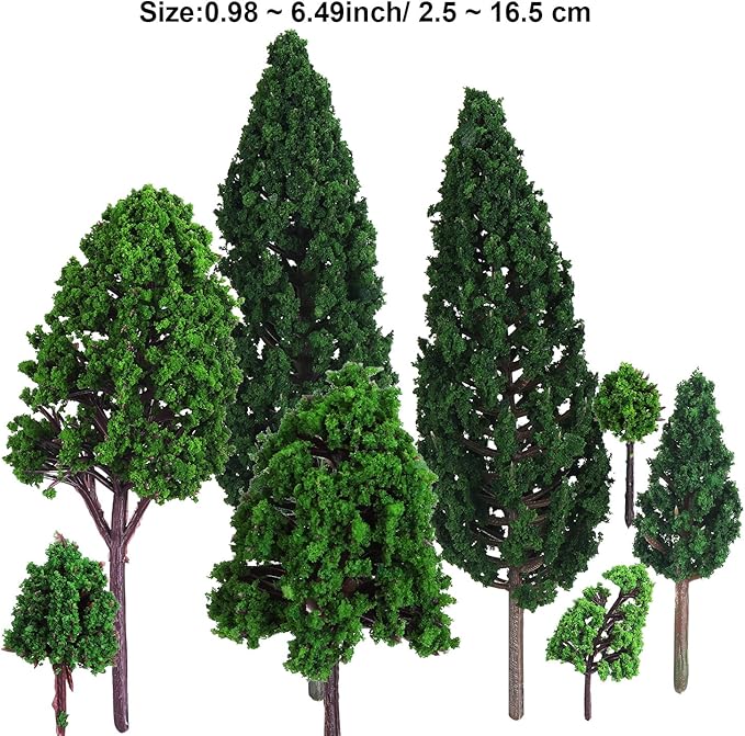 Bememo 22 Pieces Model Trees 1.18 to 6.29 Inch Mixed Miniature Fake Diorama Tree Train Railroad Architecture Scenery for DIY Projects Crafts Scenery Landscape, Natural Green
