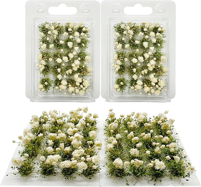 Woohome Flower Cluster Flower Vegetation Groups Grass Tufts Miniature Static Scenery for DIY Architecture Building Model Railway Train Diorama Garden Scenery Landscape Layout (Gardenia, White)