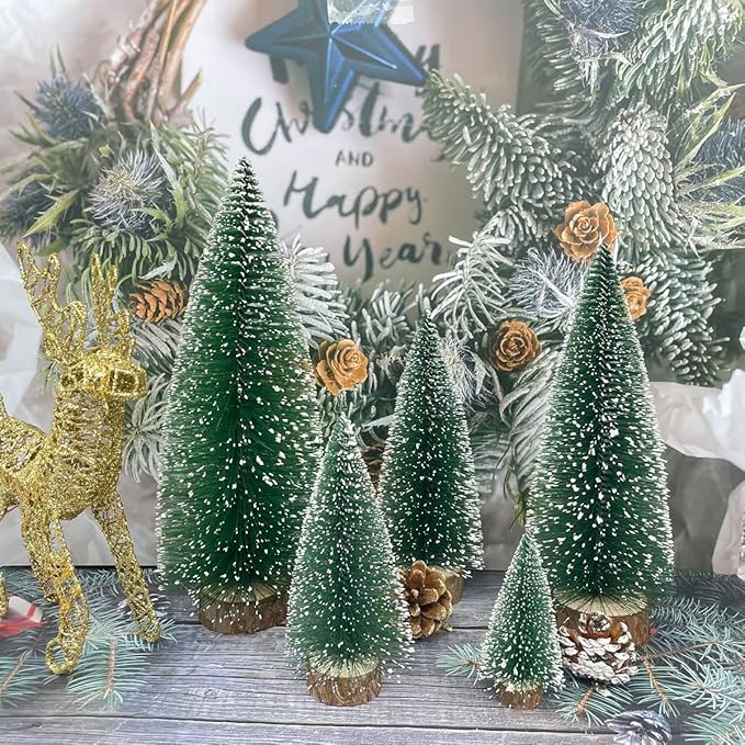 NotiGat 5pcs Small Christmas Tree Tabletop Decor mini Christmas Trees for Decoration Wooden Xmas Bottle Brush Tree Christmas for Village Holiday Party（4/6/8/10/12 inch）