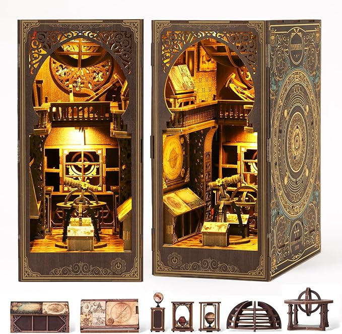Book Nook Kit for Adult - THRIVINGIVAN DIY Miniature Model Build Dollhouse Kit 3D Wooden Puzzle with Sensor Led Light for Bookshelf Bookend Insert Decor Adults Teen Crafts, 1Pack