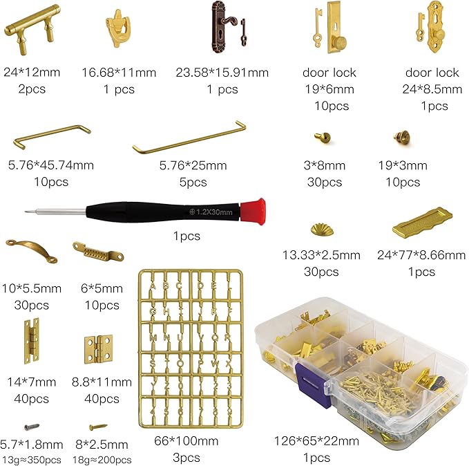 iland Miniature Dollhouse Accessories of Miniature Hinges & Dollhouse Handles & Hardware 20 Kinds Over 700 pcs