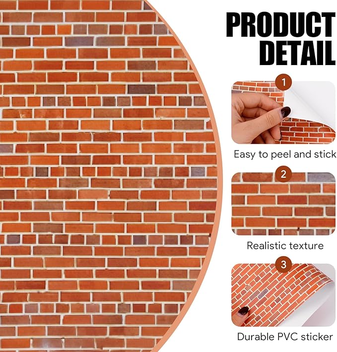12 Pcs Dollhouse Wallpaper Miniature Dollhouse Accessories Peel and Stick Self Adhesive Miniature Wallpaper Flooring for DIY Doll House Mini Room Decoration Craft Projects 8.3" x 11.7" (Red Brick)