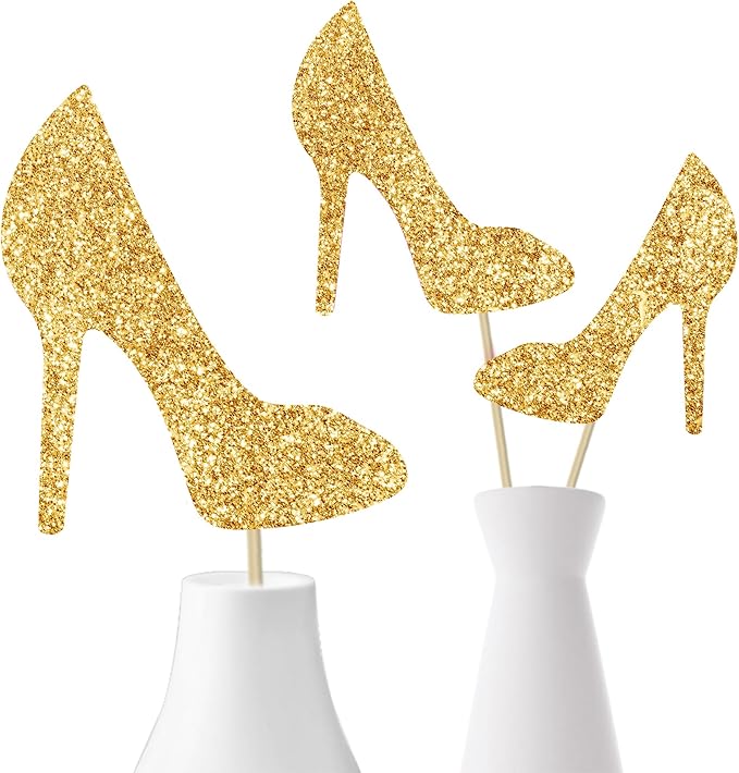 Glitter Gold High Heel Ccenterpiece Sticks Birthday Party Wedding Party Suppliesns 12PCS Stiletto Heels Table Toppers Shoes Table Decorations for Women Bachelorette Party Decor