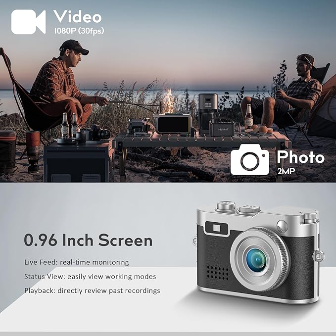 Mini Keychain Camera - 1080P FHD Mini Retro Digital Camera - Tiny Portable Small Cameras Vintage Compact Micro Cameras - Pocket Video Recorder with 16GB Card, OTG Adapters for Travel Study Recording