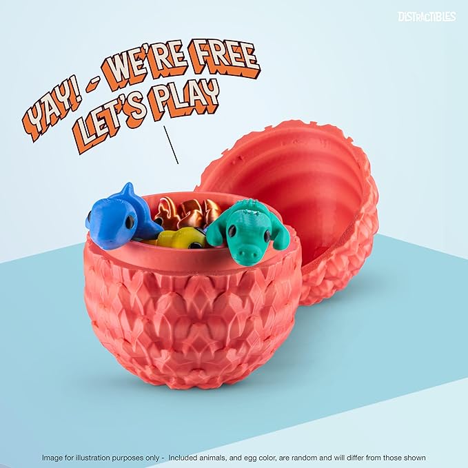 3D Articulating Fidget Animals, Mystery Pack of 10 with Mystery Egg, Random Assorted Designs, Stress Relief, Unique & Fun