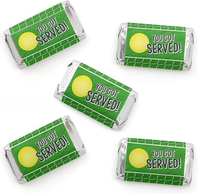Big Dot of Happiness You Got Served - Tennis - Mini Candy Bar Wrapper Stickers - Baby Shower or Tennis Ball Birthday Party Small Favors - 40 Count