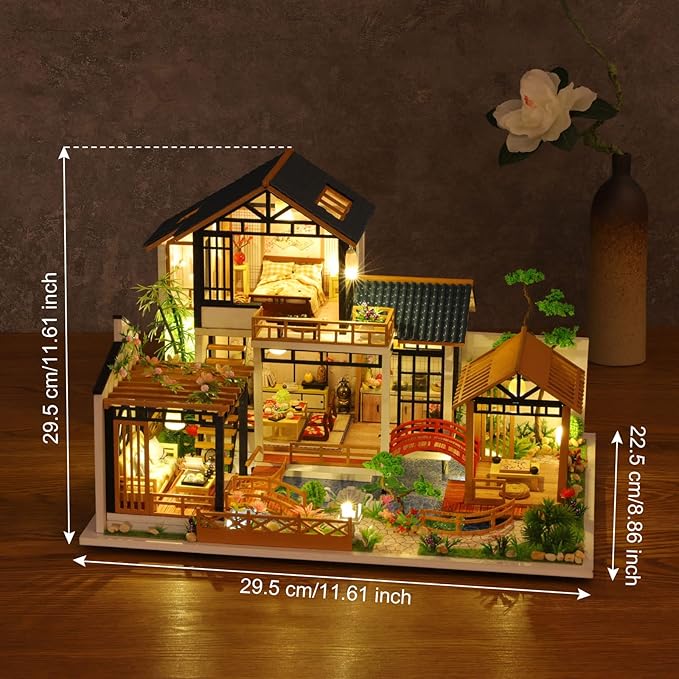GuDoQi DIY Miniature Dollhouse Kit, Tiny House kit with Furniture, Miniature House Kit 1:24 Scale, Great Handmade Crafts Gift for Birthday Christmas Day, Villa with Courtyard