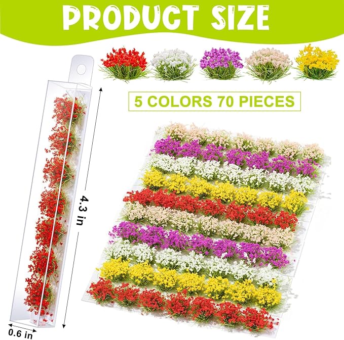 WDAHDHP Miniature Colorful Cluster Flower, 70Pcs Vegetation Groups Static Grass Tufts for DIY Craft Train Landscape Railroad Scenery Sand Military Layout Model Miniature Bases and Dioramas