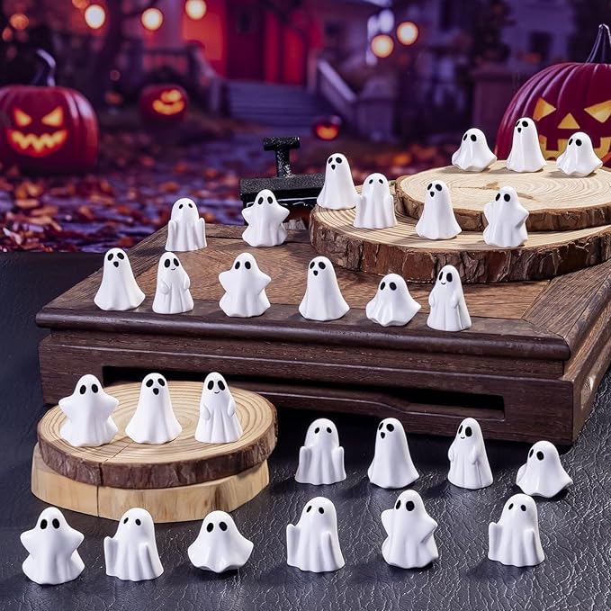 50Pcs Mini Resin Ghost Figurines,Cute Halloween Decorations,Tiny Ghosts for Vase Filler,Tiered Tray,Table Centerpiece & Party Favors (Miniature Home Decor) (50Pc Resin Ghost)