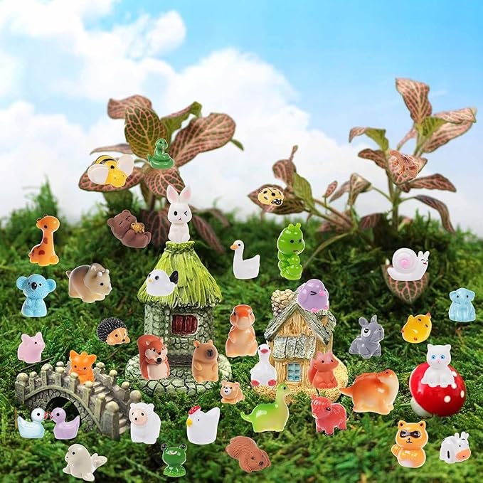 50PCS Mini Resin Animals Tiny Animals Miniature Figurines Bulk for Micro Fairy Garden Landscape Dollhouse Accessories Hide and Seek Crafts Decor Aquarium Toys