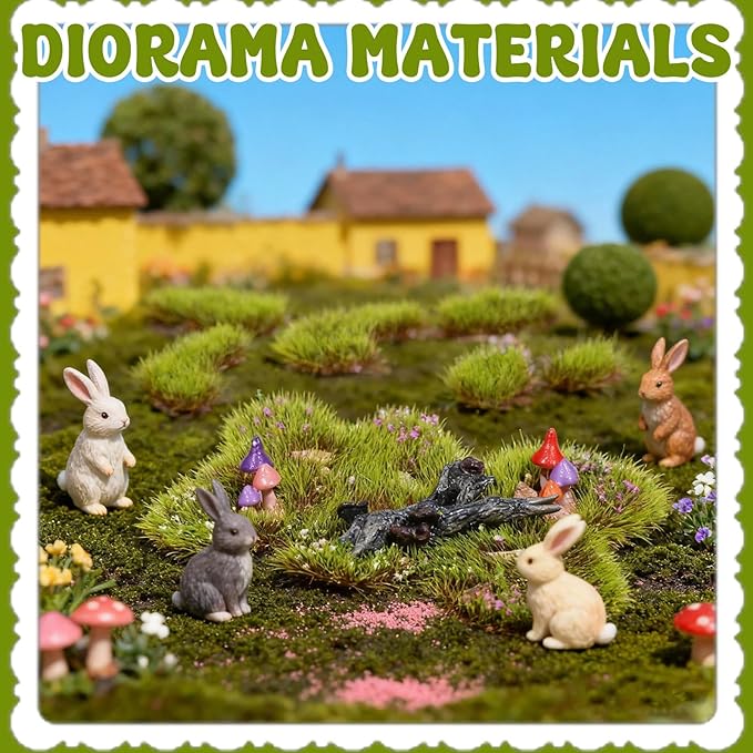 Warmtree 1 Box Static Grass Bushy Tufts Lowland Shrubs Scenery DIY Miniature 3D Tree Branches and Mushroom for Train Landscape Scenery Military Layout Model War Gaming Terrain (Spring Green)
