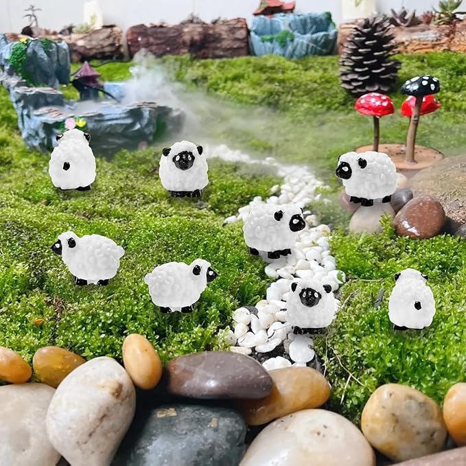 20 Pcs Mini Sheep Figurines Miniature Sheep Tiny Sheep Mini Plastic Sheep Mini Resin Figurine for Fairy Garden Micro Landscape Decor Cake Topper