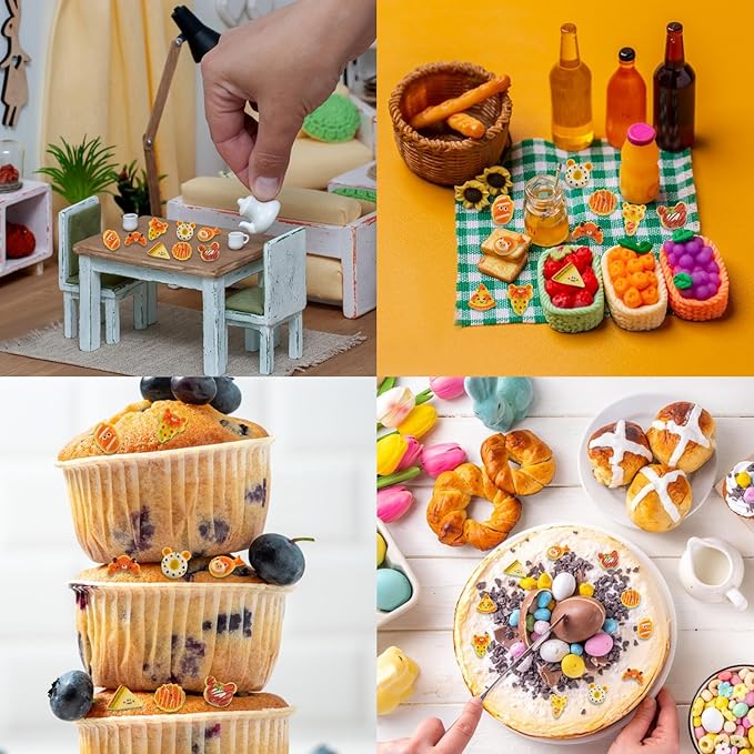 200 PCS Mini Food Figures for Crafts Tiny Resin Baking Bread Miniature Things for Dollhouse Fairy Garden Micro Landscaping Decoration Cake Toppers Decor