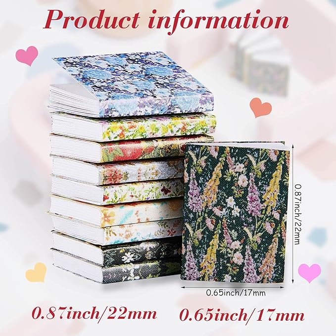 Skylety 24 Pieces 1:12 Scale Miniatures Dollhouse Books Assorted Miniatures Dollhouse Accessories Small Books Decoration Accessories Doll Toy Supplies(Floral Style)