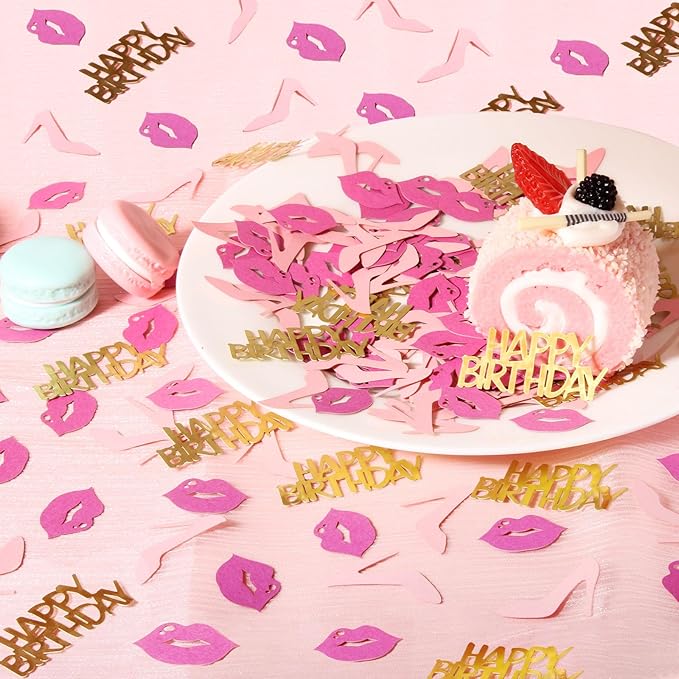 JNXCYQ Girl Happy birthday confetti high heels and lips confetti for woman birthday party table decorations