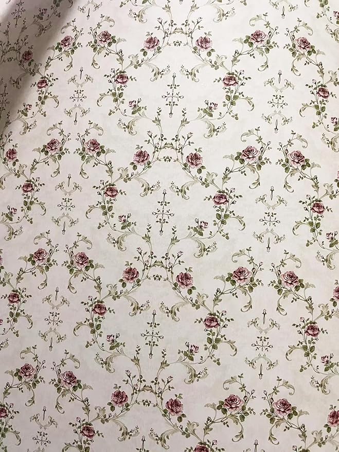 Miniature Dollhouse Accessories Wall Paper 37.8 * 14.2Inch - Wallpaper Self-Adhesive Fit for 1/12 1/6 Scale Decorative Stickers - Rose