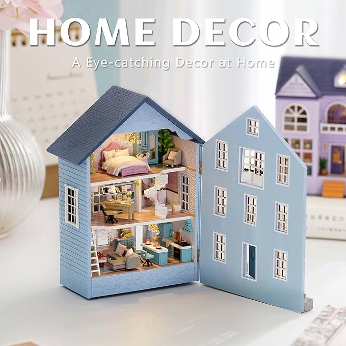 Kisoy Romantic and Cute Dollhouse Miniature DIY House Kit Creative Room Perfect DIY Gift for Friends, Lovers and Families (Molan House)