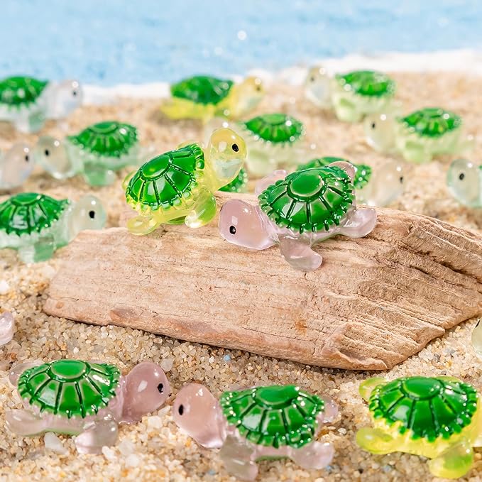105 Pcs Mini Resin Glow in The Dark Turtle Sea Animals Figures,Ocean Creature Mini Figurines for Fairy Garden Accessories,Miniature Landscapes,Dollhouse,Home Decor
